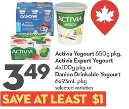 Longo's Activia yogourt, activia expert yogourt or danino drinkable yogourt offer