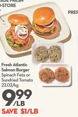 Longo's Fresh Atlantic Salmon Burger Spinach Feta or Sundried Tomato offer