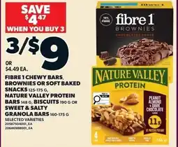 Loblaws Fibre 1 chewy bars, brownies or soft baked snacks, nature valley protein bars, biscuits or sweet & salty granola bars offer