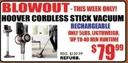 TechSource Hoover cordless stick vacuum rechargeable offer