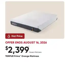 Sleep Country TEMPUR Prima Orange Mattress offer