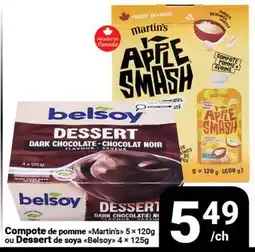 Pasquier Compote de pomme Martin's 5 x 120g ou Dessert de soya Belsoy 4 x 125g offer