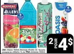 Pasquier Jus Oasis 960ml, Boisson Fruité 2 L, Bouteille consignée ou Allens 1 L ou Thé Arizona offer