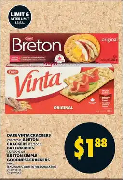 Loblaws Dare vinta crackers, breton crackers, breton bites, breton simple goodness crackers offer