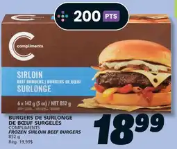 IGA COMPLIMENTS FROZEN SIRLOIN BEEF BURGERS offer
