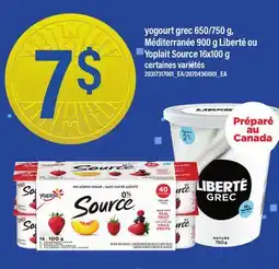 Maxi YOGOURT GREC 650/750 G, MÉDITERRANÉE 900 G LIBERTÉ OU YOPLAIT SOURCE offer