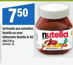 Maxi TARTINADE AUX NOISETTES NUTELLA OU AVEC BÂTONNETS NUTELLA & GO, 208/725 G offer
