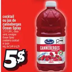 Metro COCKTAIL OU JUS DE CANNEBERGES OCEAN SPRAY | OCEAN SPRAY CRANBERRY COCKTAIL OR JUICE offer