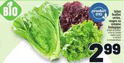 Metro LAITUE FEUILLES VERTES OU ROMAINE BIOLOGIQUE | ORGANIC GREEN OR RED LEAF OR ROMAINE LETTUCE offer