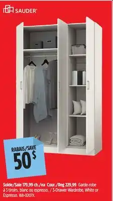 Canadian Tire Sauder 3-Drawer Wardrobe, White or Espresso offer