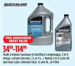 Canadian Tire Quicksilver Marine 2 & 4 Cycle Oil and Gear Lube offer