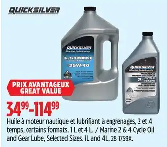 Canadian Tire Quicksilver Marine 2 & 4 Cycle Oil and Gear Lube offer
