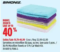 Canadian Tire SIMONIZ 36-Pk Microfibre Towels or 5-Pc Car Wash Kit offer
