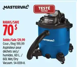 Canadian Tire Mastervac 60L Wet/Dry Vacuum offer