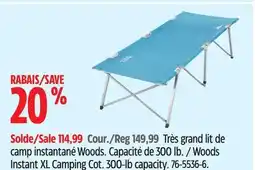 Canadian Tire Woods Instant XL Camping Cot offer
