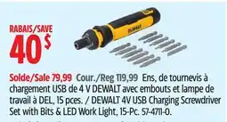 Canadian Tire DEWALT 4V USB Charging Screwdriver Set with Bits & LED Work Light, 15-Pc offer