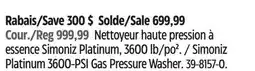 Canadian Tire Simoniz Platinum 3600-PSI Gas Pressure Washer offer