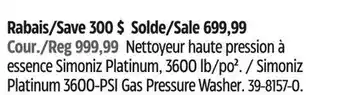Canadian Tire Simoniz Platinum 3600-PSI Gas Pressure Washer offer
