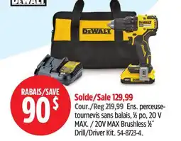Canadian Tire Dewalt 20V MAX Brushless 1⁄2˝ Drill/Driver Kit offer