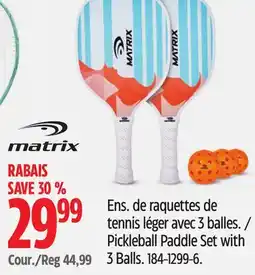 Canadian Tire Matrix Pickleball Paddle Set with 3 Balls offer