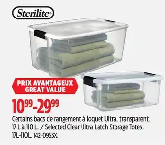 Canadian Tire Selected Sterilite Clear Ultra Latch Storage Totes offer