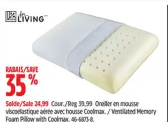 Canadian Tire for LIVING Ventilated Memory Foam Pillow with Coolmax offer