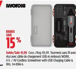 Canadian Tire WORX 4V Cordless Screwdriver with USB Charging Cable & Bits offer