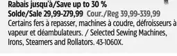 Canadian Tire Selected Hamilton Beach Sewing Machines, Irons, Steamers and Rollators offer