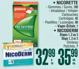 Jean Coutu NICORETTE Gums, 105 Inhaler Cartridges, 42 Lozenges, 80 NICODERM Steps 1, 2 or 3 Patches, 7 offer