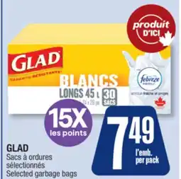 Jean Coutu GLAD Selected garbage bags offer