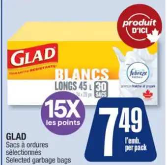 Jean Coutu GLAD Selected garbage bags offer