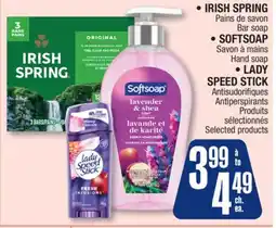 Jean Coutu IRISH SPRING Bar soap, SOFTSOAP Hand soap, LADY SPEED STICK Antiperspirants offer