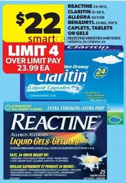 Real Canadian Superstore Reactin, claritin, allegra or benadryl caplets, tablets or gels offer