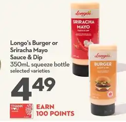 Garden Foods Longo's Burger or Sriracha Mayo Sauce & Dip offer