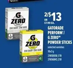 Loblaws Gatorade perform/ g zero powder sticks offer