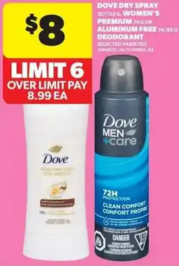 Real Canadian Superstore Dove dry spray, women's premium or aluminum free deodorant offer