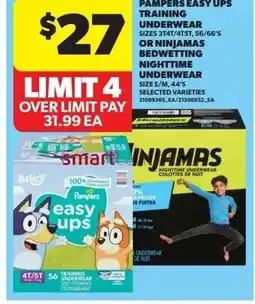 Real Canadian Superstore Pampers easy ups training underwear, or ninjamas bedwetting nighttime underwear offer