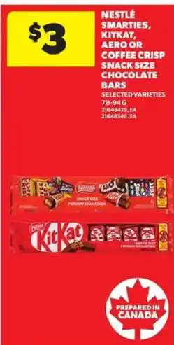 Atlantic Superstore Nestlé smarties, kitkat, aero or coffee crisp snack size chocolate bars offer