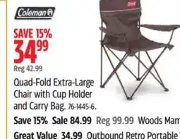 Canadian Tire COLEMAN Quad-Fold Extra-Large Chair with Cup Holder and Carry Bag offer