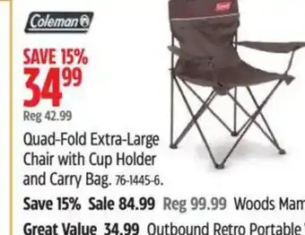Canadian Tire COLEMAN Quad-Fold Extra-Large Chair with Cup Holder and Carry Bag offer