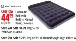 Canadian Tire OUTBOUNDQueen Air Bed with Built-In Manual Pump offer