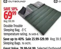 Canadian Tire OUTBOUND Double-Trouble Sleeping Bag. -3°C temperature rating offer