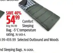 Canadian Tire OUTBOUND Comfort Sleeping Bags 5°C temperature rating offer