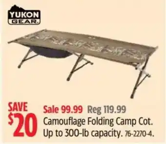 Canadian Tire YUKON GEAR Camouflage Folding Camp Cot offer