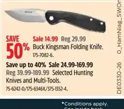 Canadian Tire Buck Kingsman Folding Knife offer