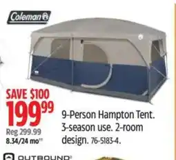 Canadian Tire COLEMAN 9-Person Hampton Tent. 3-season use. 2-room offer