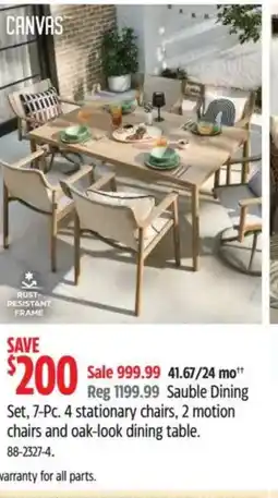 Canadian Tire Sauble Dining Set, 7-Pc. 4 stationary chairs, 2 motion chairs and oak-look dining table offer