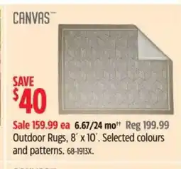 Canadian Tire CANVAS Outdoor Rugs, 8' x 10'. Selected colours and patterns offer