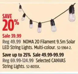 Canadian Tire NOMA 20 Filament 9.5m Solar LED String Lights. Multi-colour offer