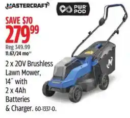 Canadian Tire ASTERCRAFT 2 x 20V Brushless Lawn Mower, 14" with 2x4Ah Batteries & Charger offer